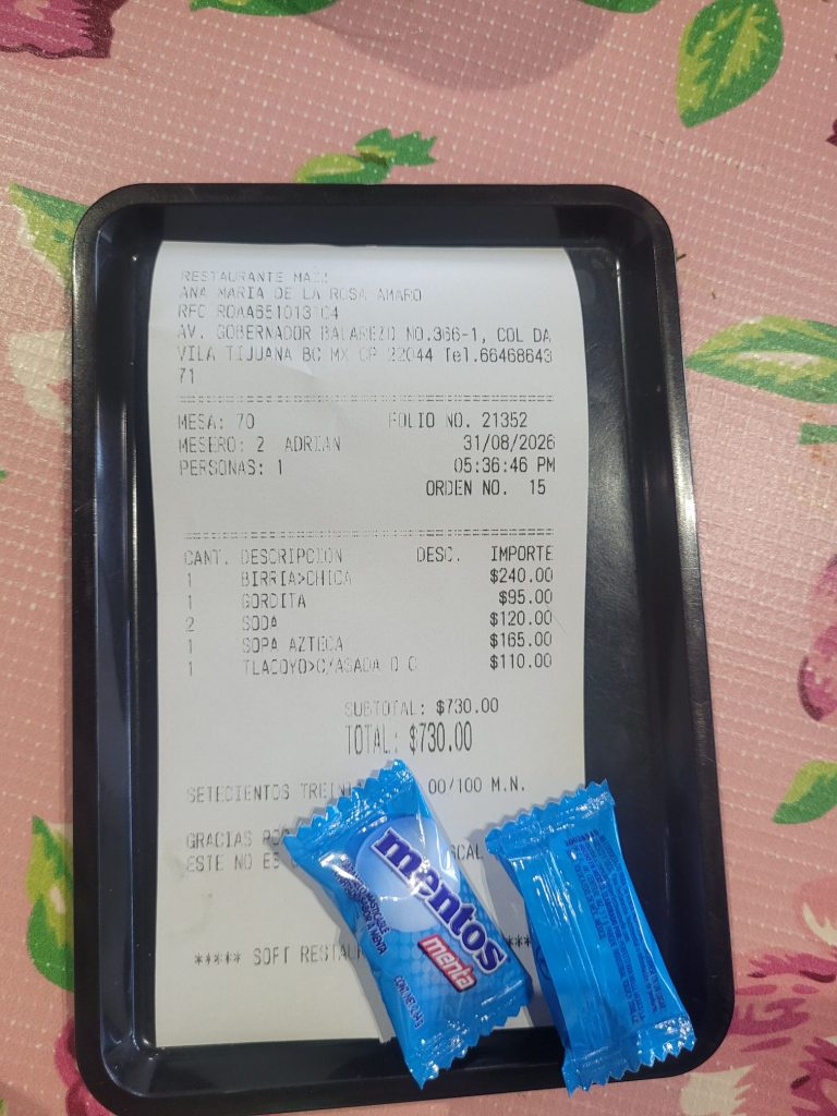 Rechnung mexikanisches Essen